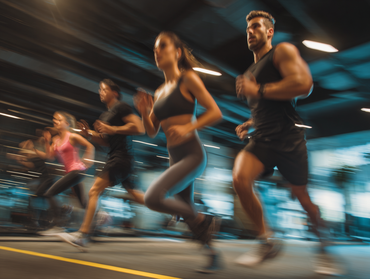 Активні люди різного віку займаються фітнесом в сучасному тренажерному залі